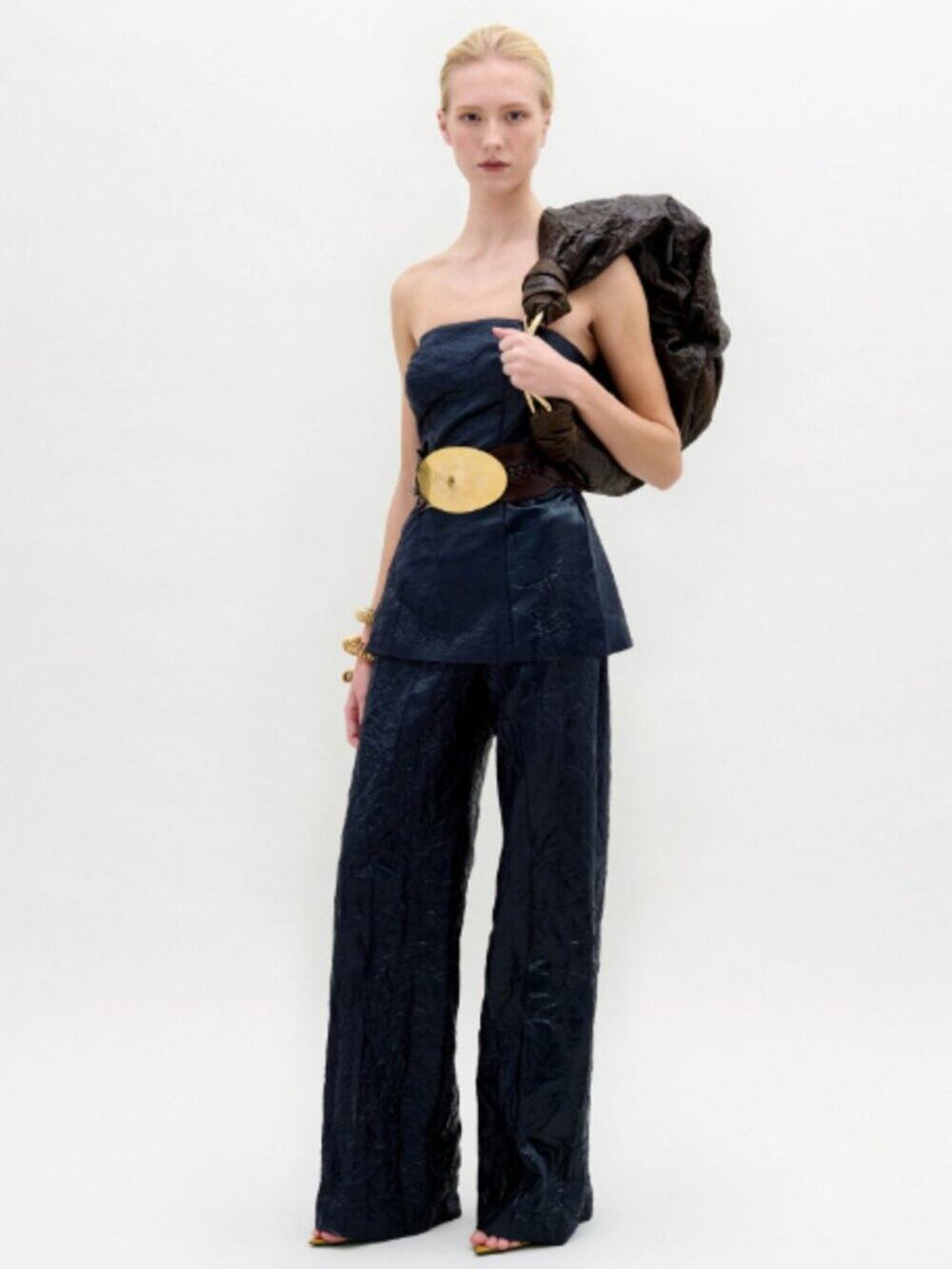 NEW Silvia Tcherassi SET Emine Wide Leg Pant & Astor Top Crinkle Navy Sz XS